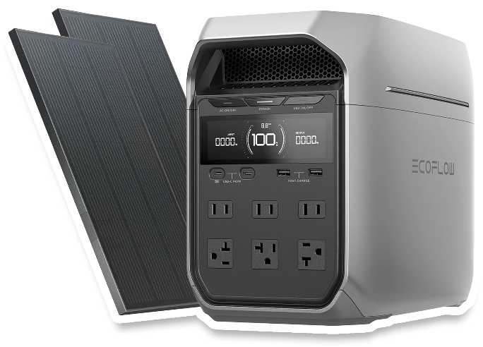 Una (1) EcoFlow Delta 3 Plus y dos (2) Paneles Solares Rígidos de 100W